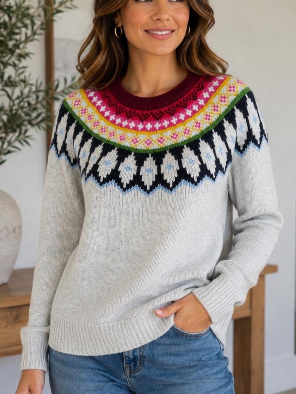 Marine Layer L&F Multi Color Alpine Fair Isle Crewneck Sweater